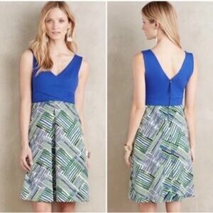 Anthropologie EUC Ardmore Dress by HD in Paris Blue/Green Textured Knit Sz 6